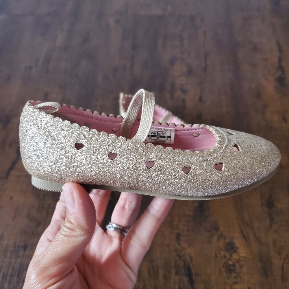 Carter's Gold Shimmer Glitter Holiday Girls Ballet Flats Size 8 - Picture 2 of 6